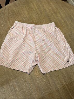 Vineyard Vines Pink and White Striped Seersucker Swim Trunks
